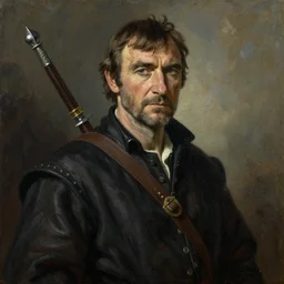 Sean Connery as a medieval thief, oil on canvas, painted by Caravaggio