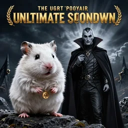 movie poster of the ultimate showdown : on the left a white hamster dessed as harry potter, on the right voldemort