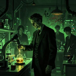 duotone noir dark ghastly green concept illustration 3 / 4 portrait of jonas gahr støre with experiments in laboratory. cinematic scene film noir. volumetric lighting. golden rario accidental renaissance. by sachin teng and sergey kolesov and ruan jia and heng z. graffiti art, scifi, fantasy, hyper detailed. octane render. concept art. trending on artstation