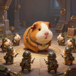 cute little anthropomorphic Guinea Pig soldiers storming a base, ultra wide lens shot , tiny, small,  short, Pilot outfit, cute and adorable, pretty, beautiful, DnD character art portrait, matte fantasy painting, DeviantArt Artstation, by Jason Felix by Steve Argyle by Tyler Jacobson by Peter Mohrbacher, cinematic lighting
