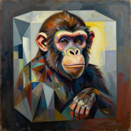 cubo - futurism art portrait of an ape monkey by umberto boccioni, futuristic very abstract style painting, futurism art movement
