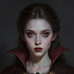 Portrait of a small vampire girl, detailed face, fantasy, highly detailed, cinematic lighting, digital art painting by greg rutkowski