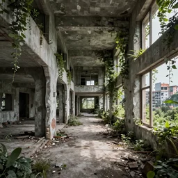 a beautiful ultradetailed render of unfinished building building hotel corridor urbex abandoned nature architecture by marina tabassum, alien vice city cosmic atlantis cgsociety, archdaily, wallpaper, highly detailed, trending on artstation.