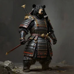 samurai in full armor anthropomorphized Asian black bear, epic pose, Ivan Aivakovsky, Boris Vallejo, epic fantasy character art, D&D Concept Art, full length, Realistic, Regal, Refined, Detailed Digital Art, Oil Paining, Exquisite detail, post-processing, masterpiece, Cinematic Lighting, Unreal Engine, 8k, HD