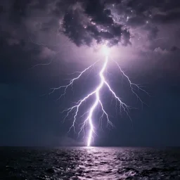 lightning splitting the sea, dark, glow, energy, photorealistic, intense, 8 k