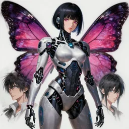concept art of a cybernetic robot girl. protagonist robot cyborg extremely detailed in inricate, iconic character, gapmoe, cyberpunk, grimdark, butterfly trending on pixiv fanbox, painted by greg rutkowski, ross draws + behance, makoto shinkai takashi takeuchi, akihiko yoshida