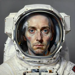 Astronaut portrait half face robot,highly detailed, very coherent, painted by Francis Bacon and Edward Hopper, Wayne Barlowe, painted by James Gilleard, surrealism, airbrush,  art by JamesJean