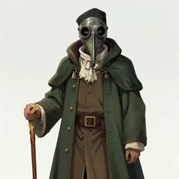 Plague doctor with traditional beak mask and with her cane in hand, by Sakimichan