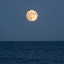 a full moon is seen over the ocean