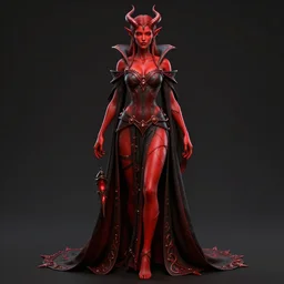 full length complex 3 d hyper realistic smooth ultra sharp render of a gorgeous!! red skin robed princess demoness sorceress woman | beatiful demon girl | d & d, medieval, fantasy | art by oh jinwook + 吵 集 仁 儿 on artstaion + takeshi obata + alphonse mucha + wlop + artgerm