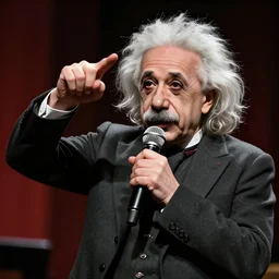 albert einstein in a rap battle. highly detailed, 8 k, realistic.