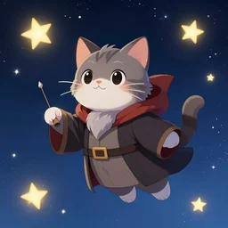 a single cartoonish kitten dressed as Gandalf  floating in space, bright stars, anime, a fantasy digital painting by Greg Rutkowski and James Gurney, trending on Artstation, highly detailed