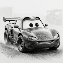 graphite drawing of a stylized cartoony fury road car