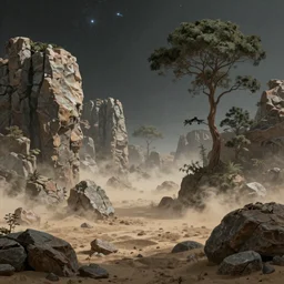 otherworldly science fiction surrealism landscapes. Rocks. Trees. Dust. Stars. by Chris Mars.