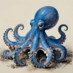 blue octopus. detailed. deep. masterpiece. quality. leonardo da vinci