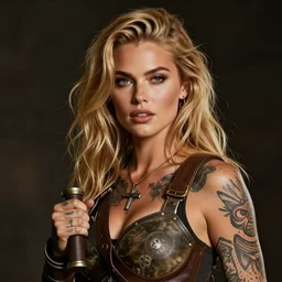 hyper - realistic kate upton as a post - apocalyptic warrior girl with tattoos