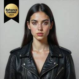 a painting of a black haired woman in a leather jacket, an ultrafine detailed painting by rafal olbinski, behance contest winner, pop surrealism, detailed painting, very detailed, minimalist, skeuomorphic, airbrush art