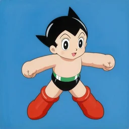 Amano Yoshitaka painting of astro boy flying in the sky, artsy, moma, moca