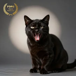 a cute black cat yawning