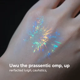 “Uwu the prismatic close up, refracted light, caustics, 4k photo”