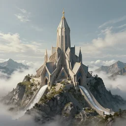 a hydroelectric cathedral on the peak of a mountain. fantasy art, concept art, artstationhq