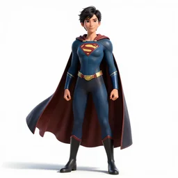 young superhero in cape, detailed 3d character render, full body, standing, isolated on a pure white background, centered, whole figure in frame, sharp focus, studio lighting
