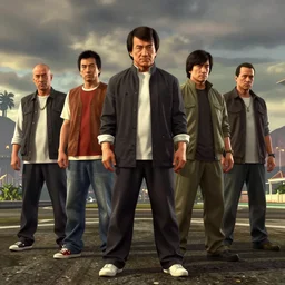 jackie chan. group shot. gta 5 art style