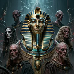 8 k headshot portrait of scary godlike annunaki pharaoh, apocalyptic background by craig mullins, ilya kuvshinov, krenz cushart, epic, artgerm trending on artstation by edward hopper and dan mumford and wlop and rutkovsky, beksinski carl spitzweg moebius and tuomas kocar, intricate artwork by caravaggio, unreal engine 5, lu