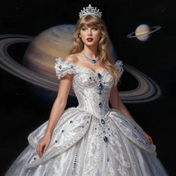 taylor swift as a princess of saturn, intricate, elegant, highly detailed, digital painting, artstation, concept art, smooth, sharp focus, illustration, art by frank frazetta, william mortensen, arny freytag