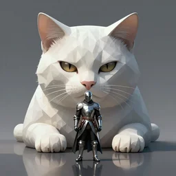 knight standing before a giant cat, highly detailed, photorealistic, reflections, smooth, sharp focus, concept art, illustration, beautiful, geometric, trending on artstation, cinematic, featured on behance , artwork by WLOP and Tran, Ross