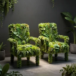 two seats made of plants in a completely back room concept art in space octane render by jesper ejsing james jean ju
