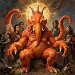 holy zoological portrait of orange cthulhu by kuldar leement and ruan jia and brad rigney and micha karcz and brad rigney