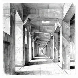 brutalist concrete structures, never ending hallway, insanely detailed and intricate, sketch, drawing, manga, crosshatch, ink, etching by tsutomu nihei, giovanni battista piranesi, gustave dore