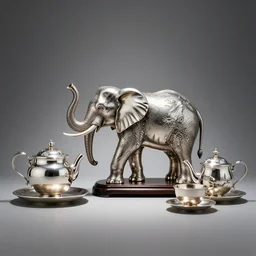 silver tea set, as elephant