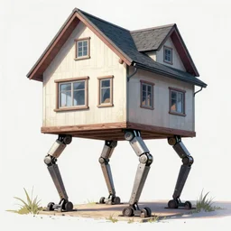 a house with mechanical legs on the foundation, fine art, trending on artstation, smooth draw, sharp focus, digital art, bright colors, fine draw, no anomaly, cool style, horror.