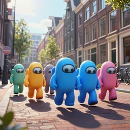 among us characters running through the streets of amsterdam