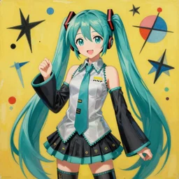 A painting ofHatsune Miku by Joan Miró, masterpiece, highly detailed