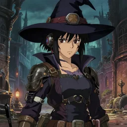 a full body portrait of a confident dieselpunk witch adventurer, finely detailed features, closeup at the faces, perfect art, at an ancient city, gapmoe yandere grimdark, trending on pixiv fanbox, painted by greg rutkowski makoto shinkai takashi takeuchi studio ghibli, akihiko yoshida