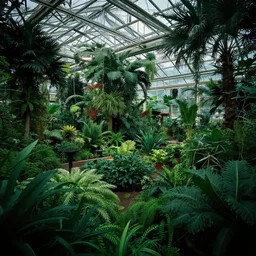 a giant underground greenhouse, dimly lit, incredibly lush plants, wonderfully curated greens