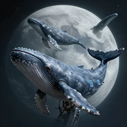 whales on the moon with cybernetic enhancements as seen from a distance, scifi character portrait by greg rutkowski, esuthio, craig mullins, 1 / 4 headshot, cinematic lighting, dystopian scifi gear, gloomy, profile picture, mechanical, half robot, implants, solarpunk