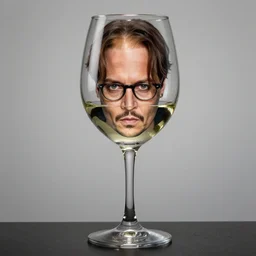 still of johnny depp face on a giant glass of wine, by buck glass