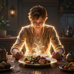 what's for dinner? unreal 5, daz, hyperrealistic, octane render cinematic volume inner glowing aura global illumination ray tracing hdr