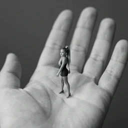 very very very tiny ariana grande small ariana grande 1 inch tall. she is situated comfortably in the palm of my hand. I am carrying around the smallest ariana grande in the world!!!! award-winning bw photography
