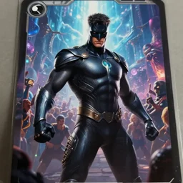 veteran dark superhero, powerful male character from futuristic movies, character portrait, trading card game art, perfectly shaded, extremely detailed, matte, artstation, volumetric lighting, 4 k, deep focus, dynamic scene, specular highlights, sharp focus, fighting a large crowd, magic eldritch heaven, art by carlos huante and brom