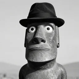 moai as the main character in a black and white noir film wearing a fedora, intricate, 1 9 4 0 s film noir, sharp focus, sharp shadows, robert siodmak, fritz lang, otto preminger, orson welles, billy wilder