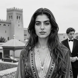 black and white - portrait of a beautiful woman in a moroccan castle by jean gerome, edward hopper and jenny saville and james jean, hyper detail, 8 k, high resolution, ultra detailed