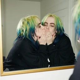 Billie Eilish kissing a mirror