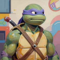 greg manchess portrait painting of michelangelo from teenage mutant ninja turtles as overwatch character, medium shot, asymmetrical, profile picture, organic painting, sunny day, matte painting, bold shapes, hard edges, street art, trending on artstation, by huang guangjian, gil elvgren, ruan jia, greg rutkowski, gaston bussiere