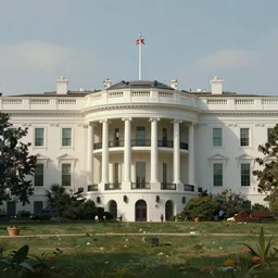 detailed cinematic wide shot of the futuristic diselpunk rendition of the white house that has existed millions of years into the future where humans evolved to be solarpunk, ultra realistic, spring light, painting by gaston bussiere, craig mullins, j. c. leyendecker