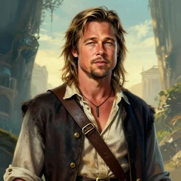 Brad Pitt as Robinson Crusoe, fantasy art, in the style of artgerm, illustration, epic, fantasy, intricate, hyper detailed, artstation, concept art, smooth, sharp focus, ray tracing, vibrant, photorealistic